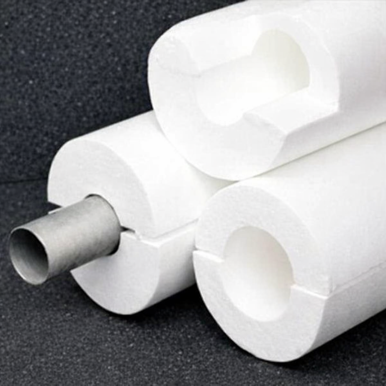 Pipe insulation and metallic pipe close-up