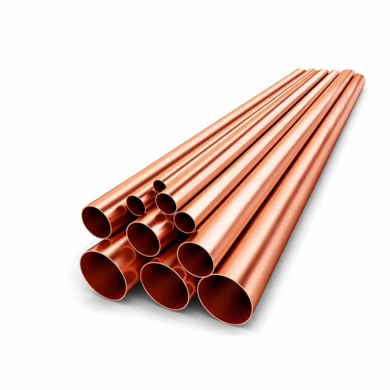 Shiny copper pipes in a bundle