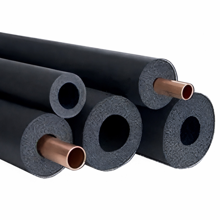 Stacked copper pipes with foam insulation