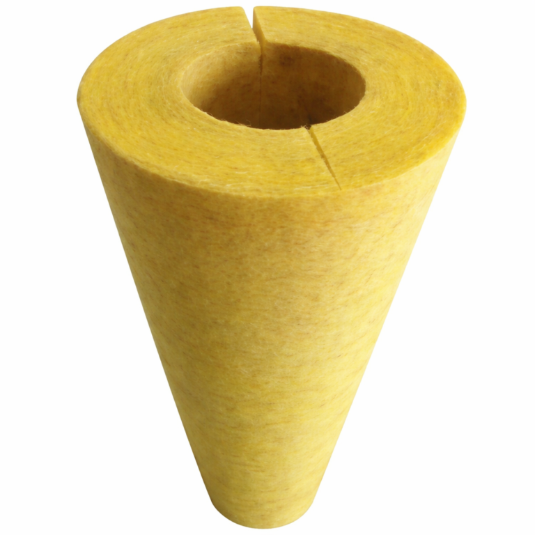 Yellow mineral wool pipe insulation close-up